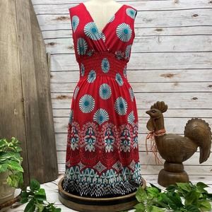 Red Blue Black Sleeveless Summer Sun Dress